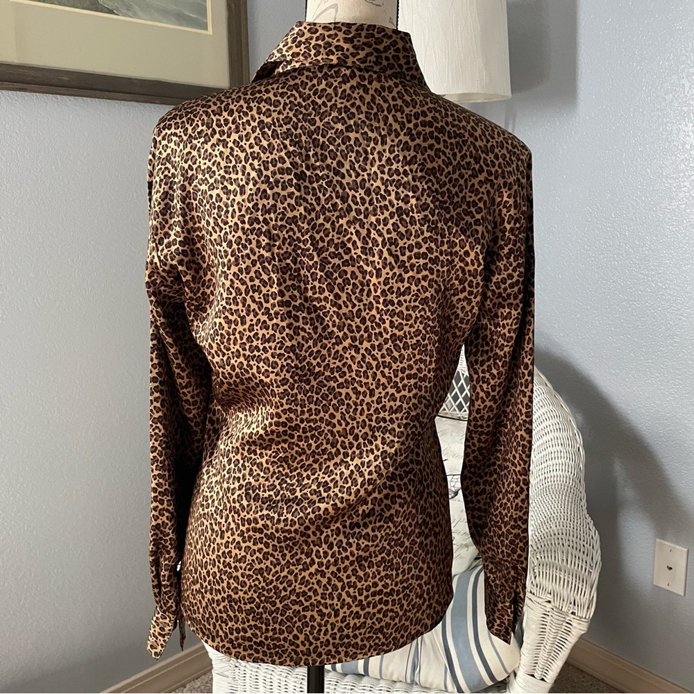 Express Silk Leopard Print Button Up Blouse Size … - image 3